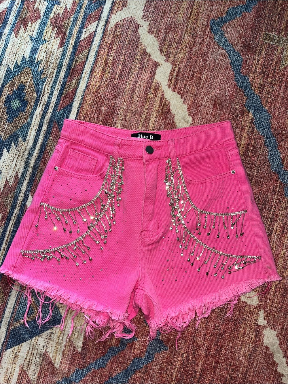 Blue B Hot Pink Embellished Denim Shorts